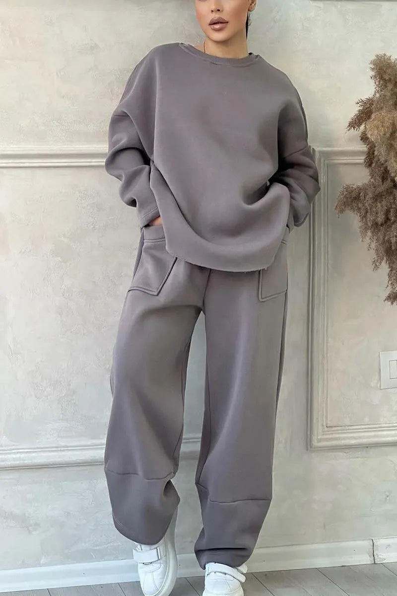 Women's Autumn And Winter Casual Loose Round Neck Long-sleeved Sweater Trousers Suit