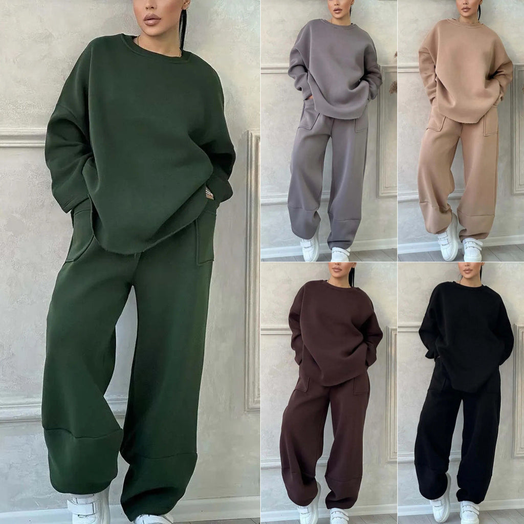 Women's Autumn And Winter Casual Loose Round Neck Long-sleeved Sweater Trousers Suit