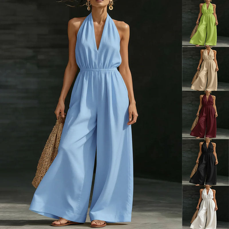 V-neck Halter Neck Jumpsuit For Women
