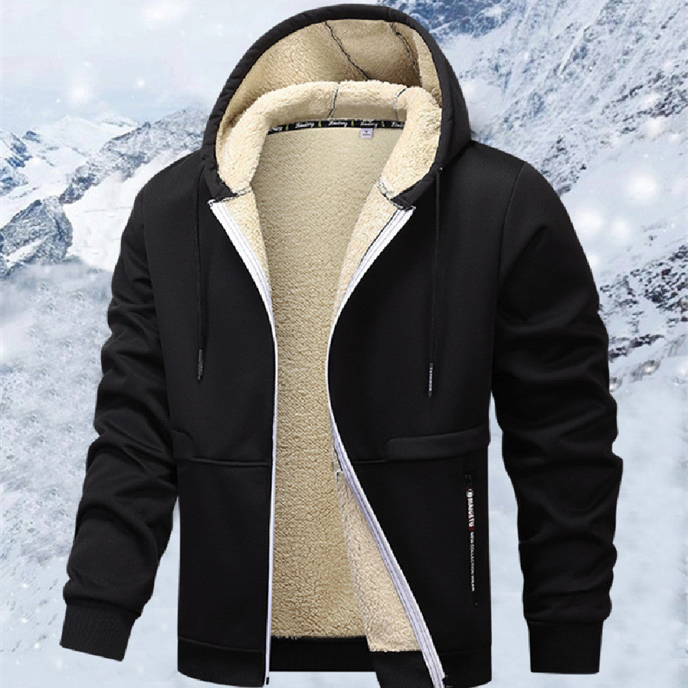 Casual Hoodies For Men Heavyweight Fleece Sweatshirt Winter Thick Sherpa Lined Hooded Zipper Jacket Thick Streetwear Coats