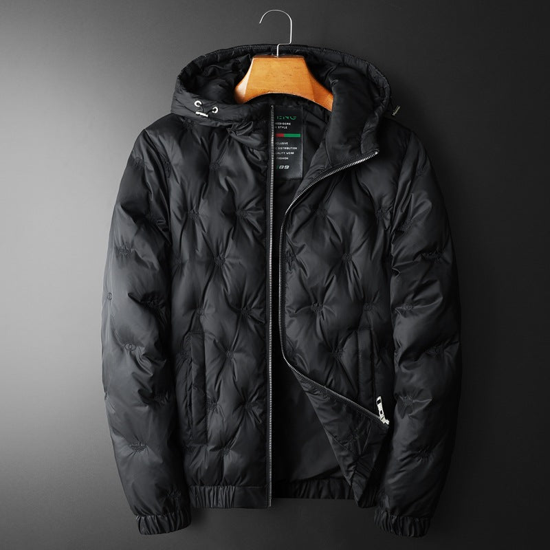 Embroidered Down Men's Plus Size Hooded Casual Down Jacket