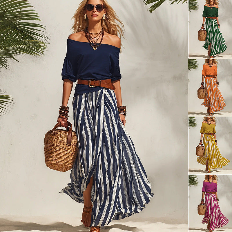 Women's Off-Shoulder Top & Slit Maxi Skirt Set