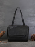 Solid Color Cowhide Tote Bag Simple Commute Shoulder Messenger Bag For Women
