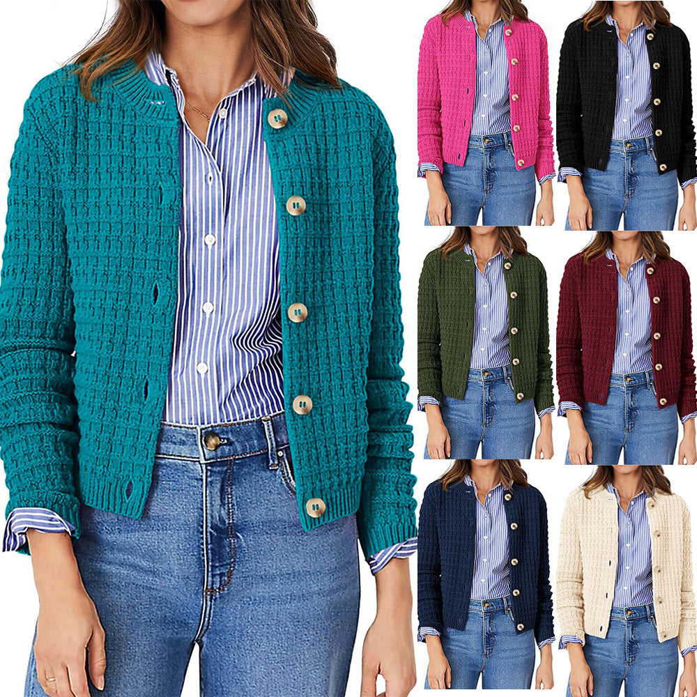 Women's Solid Color Commute Knitted Cardigan Casual Sweater Coat