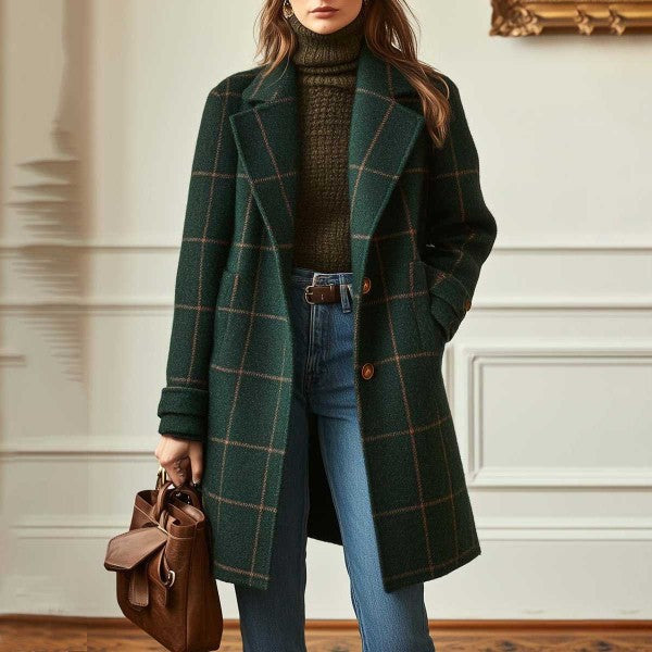 Plaid Mid-length Lapel Large Size Jacket