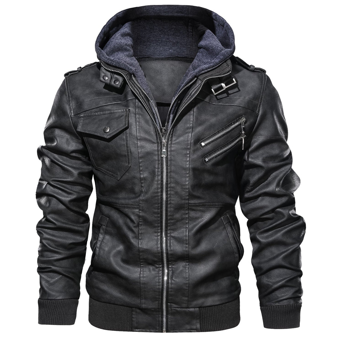 Men's Leather Jackets, Faux Leather Jacket For Men Lapel Zip-Up Slim Fit Coat