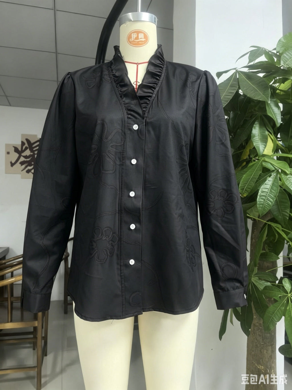 Women's Lace Print Cotton Linen Blouse