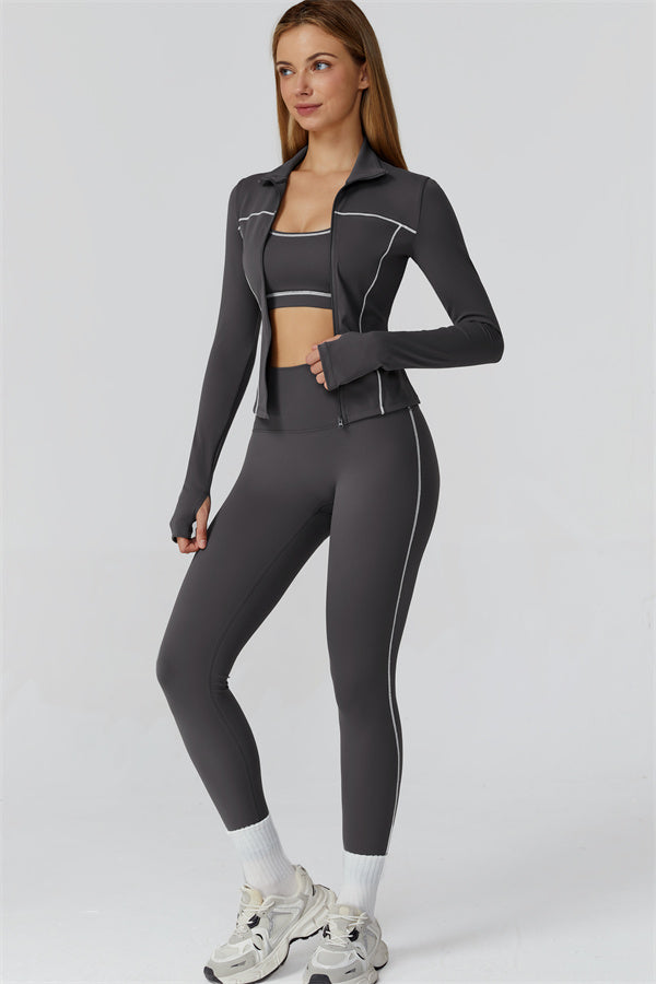 The Venus Zip Top Sports Bra Leggings 3-Piece Set
