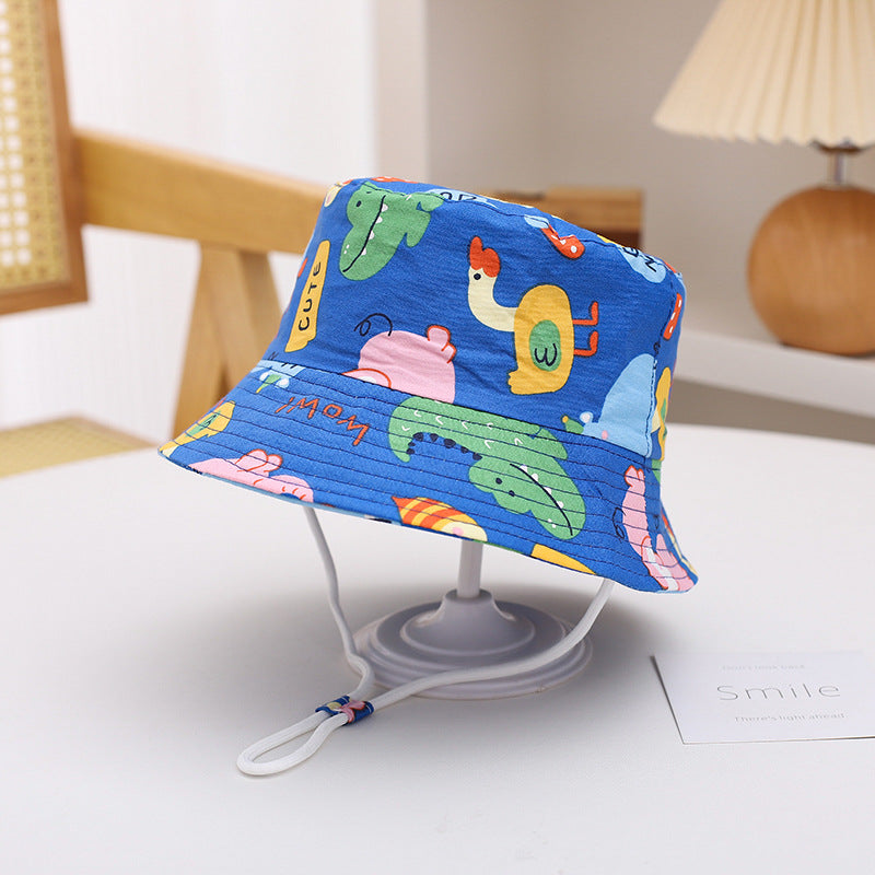 Printed Bucket Hat Cute Car Dinosaur Summer Beach Pure Cotton Fisherman Hat For Babies