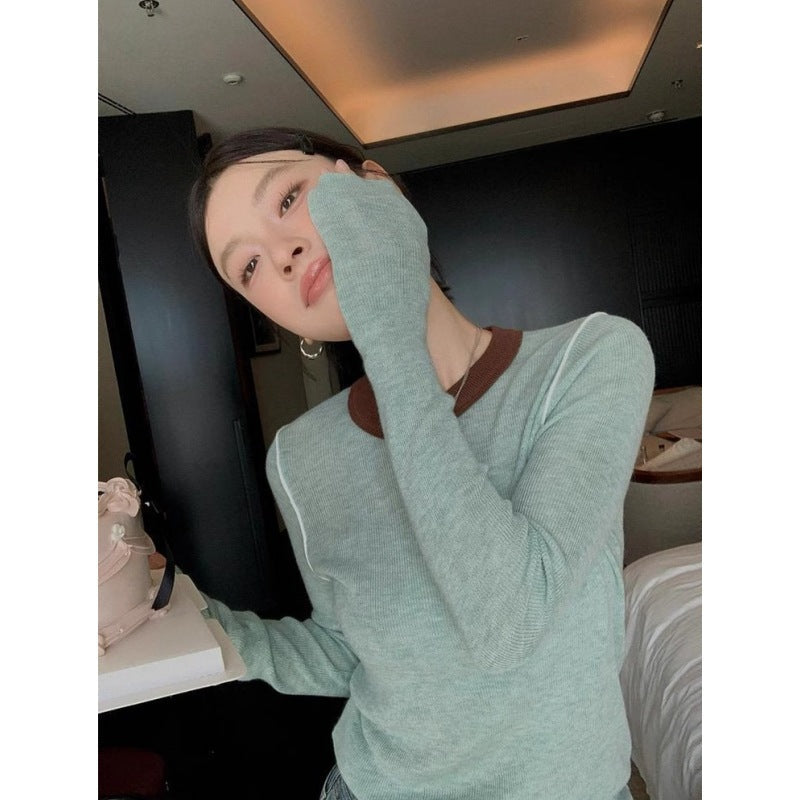 Women's Casual Round-Neck Color-Block Patchwork Top