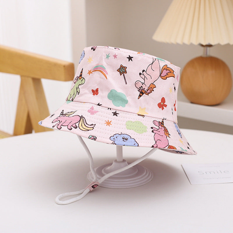 Printed Bucket Hat Cute Car Dinosaur Summer Beach Pure Cotton Fisherman Hat For Babies