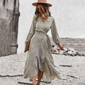 Autumn And Winter Floral Dress With Chest Wrap And Tie Large Swing Skirt Leisure Holiday Style