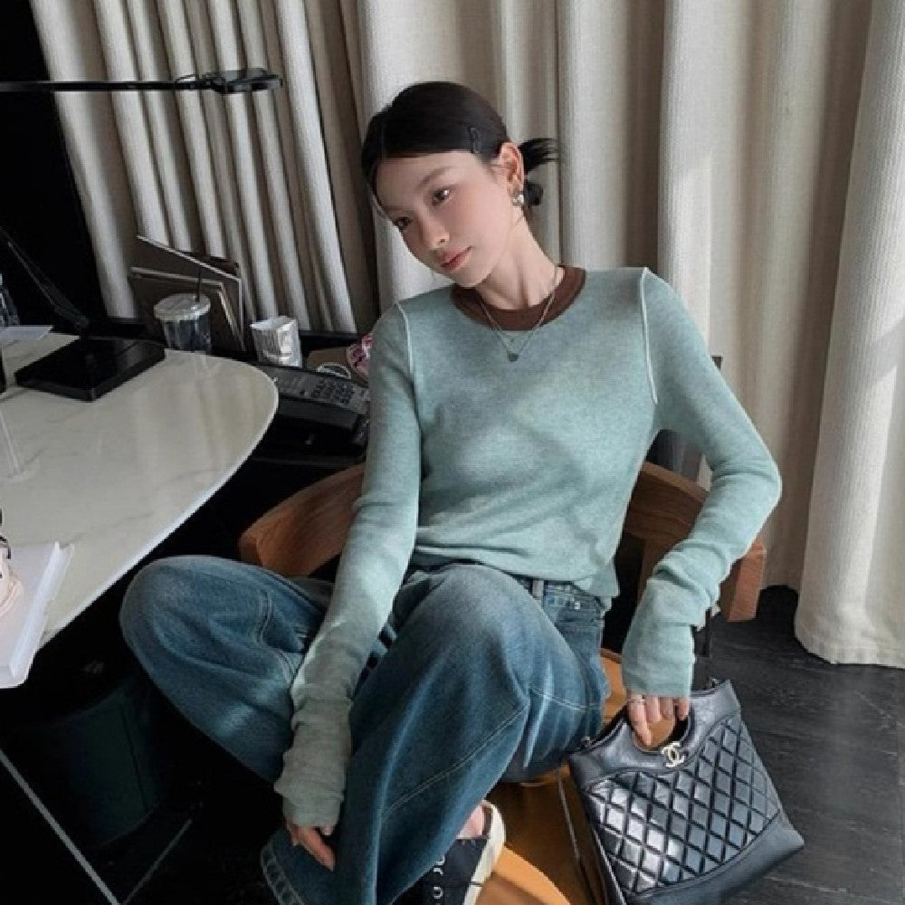 Women's Casual Round-Neck Color-Block Patchwork Top