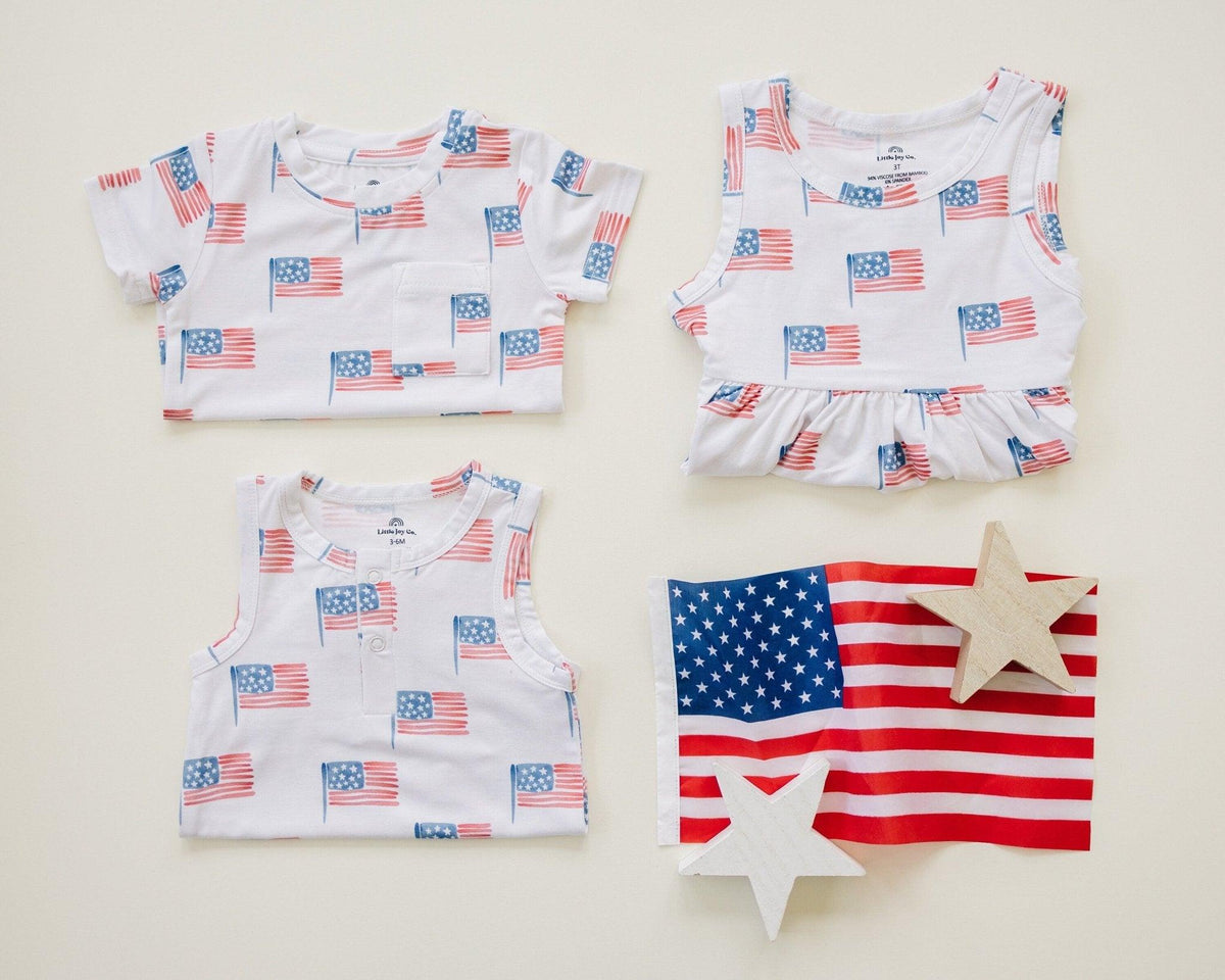 Flag Print Bamboo Pocket Tee & Shorts