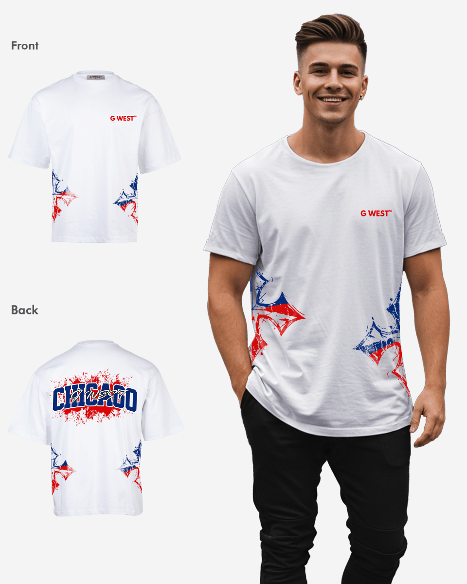 G West Chicago Blood Arch Logo Oversized T-Shirts