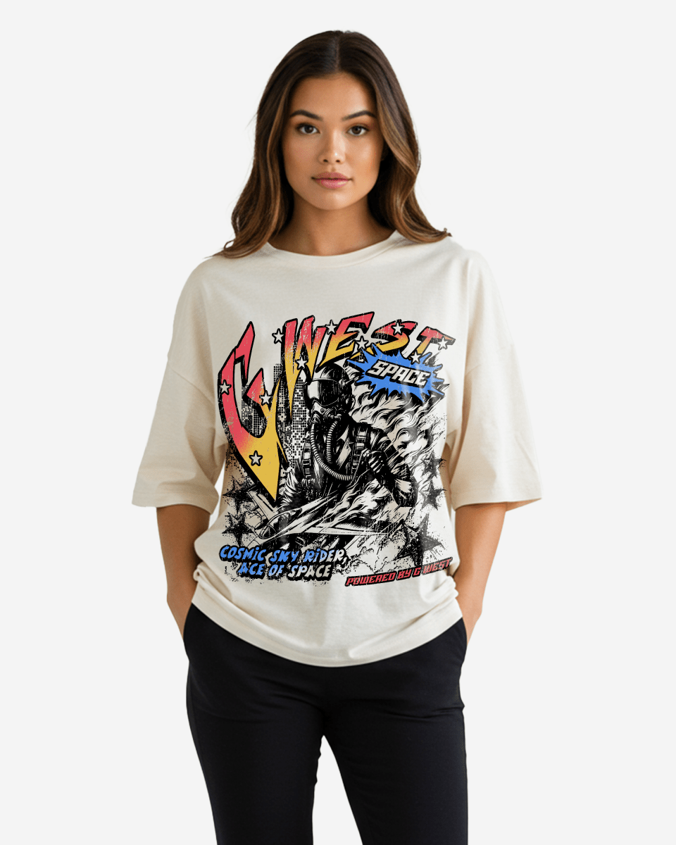 G West Womens Cosmic Sky Ride Double Hit Premium Oversized Tee