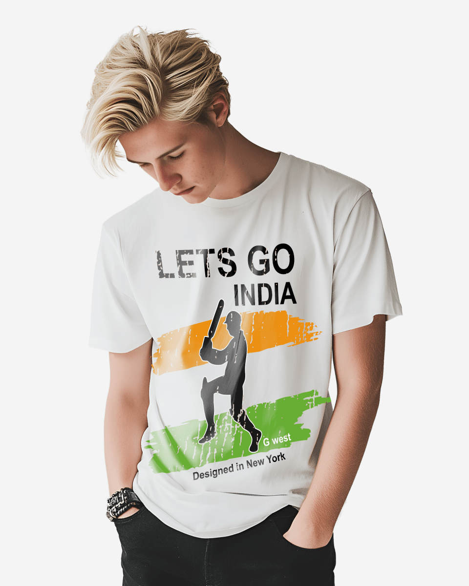 G West Cricket Lets Go India T-Shirt Mens