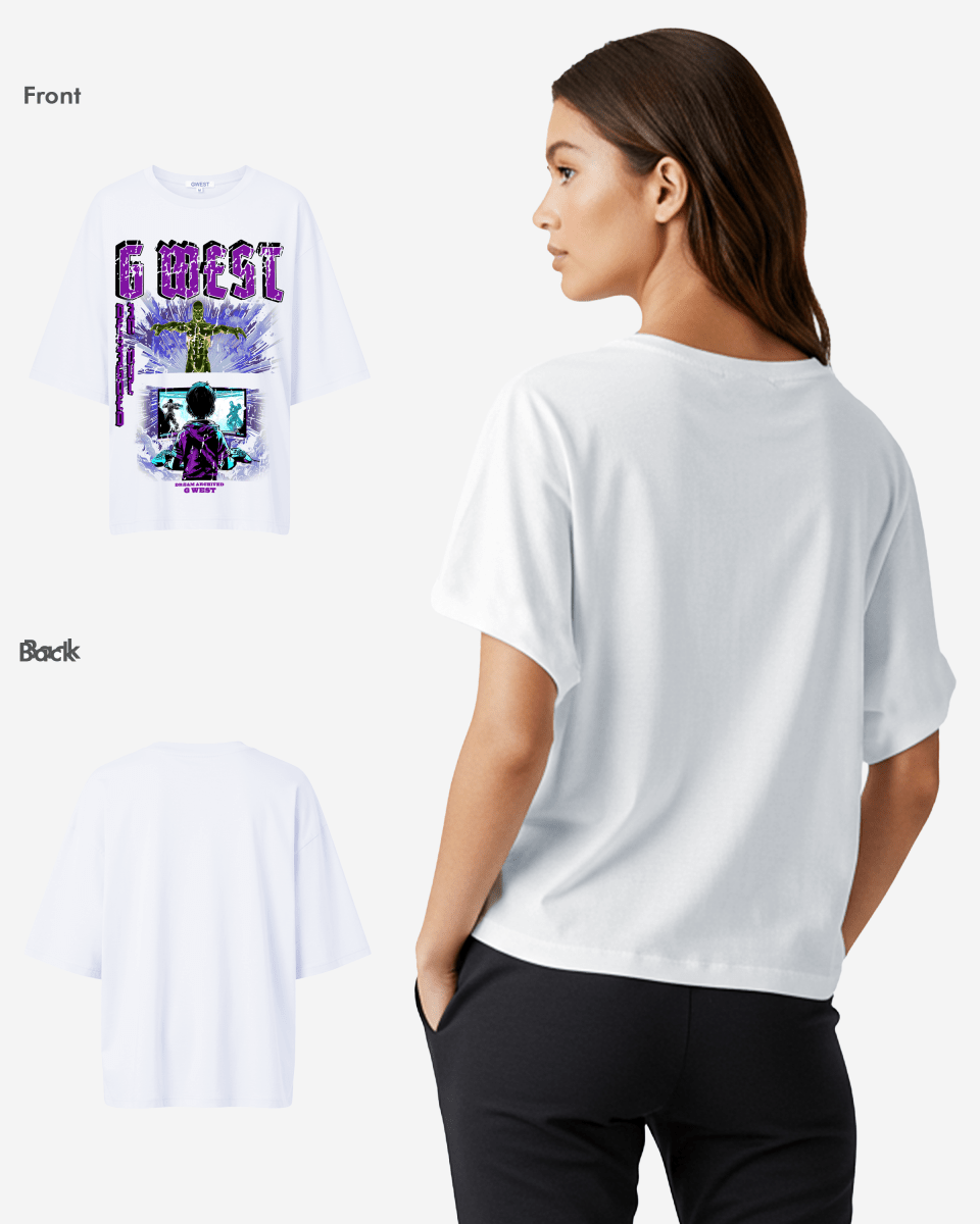 G West Womens Game of G Baby Blue Black Oversized Tee