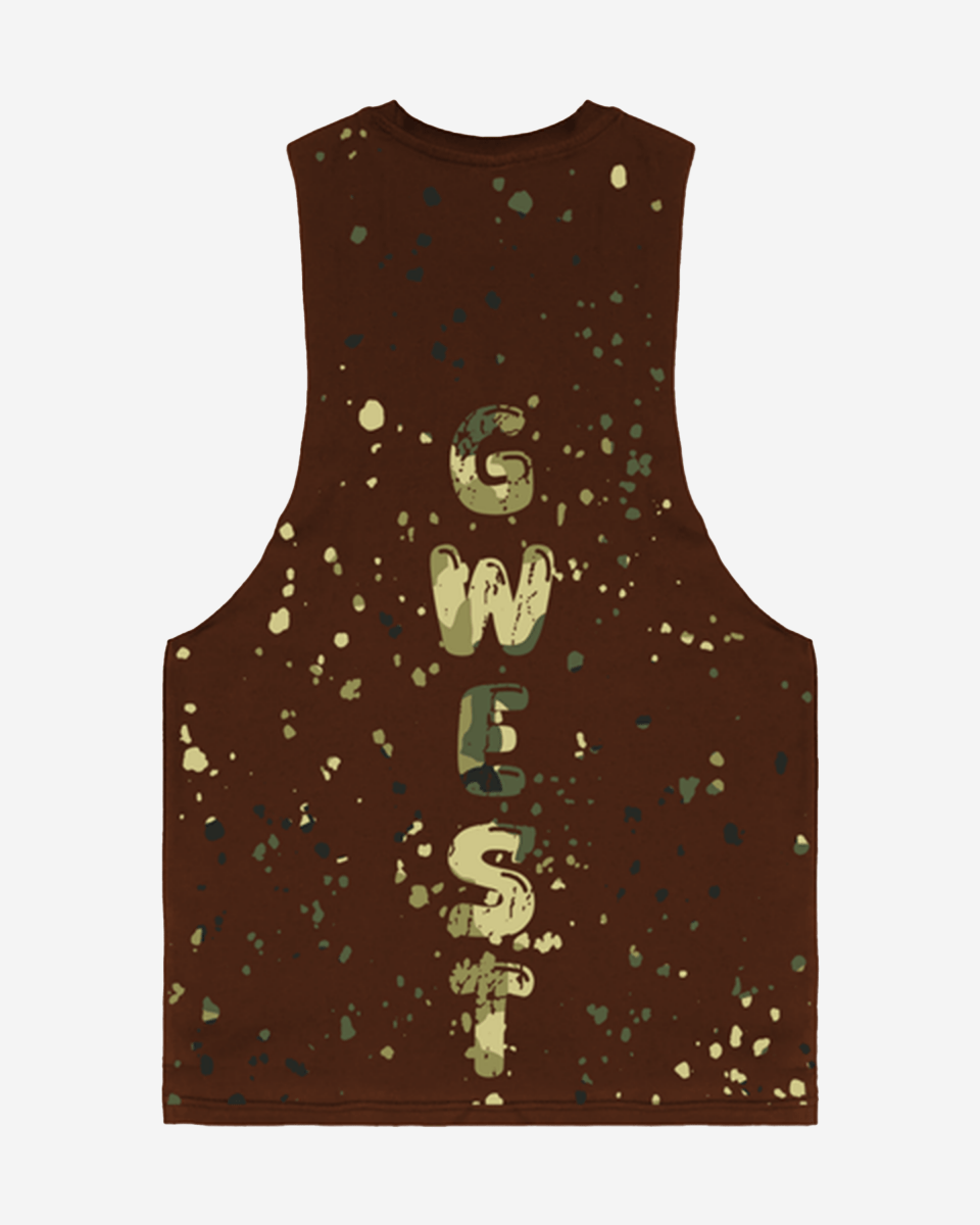 G  WEST LOGO ARMY TAN SPLATTRE BROWN TANKS