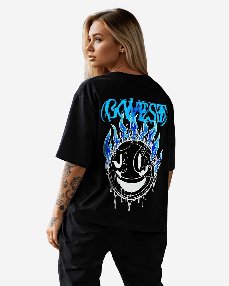G West Womens Oversized Aqua Smile Tee