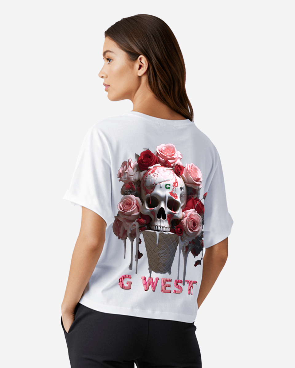 G West Womens Oversized Ice Cream Skull Tee