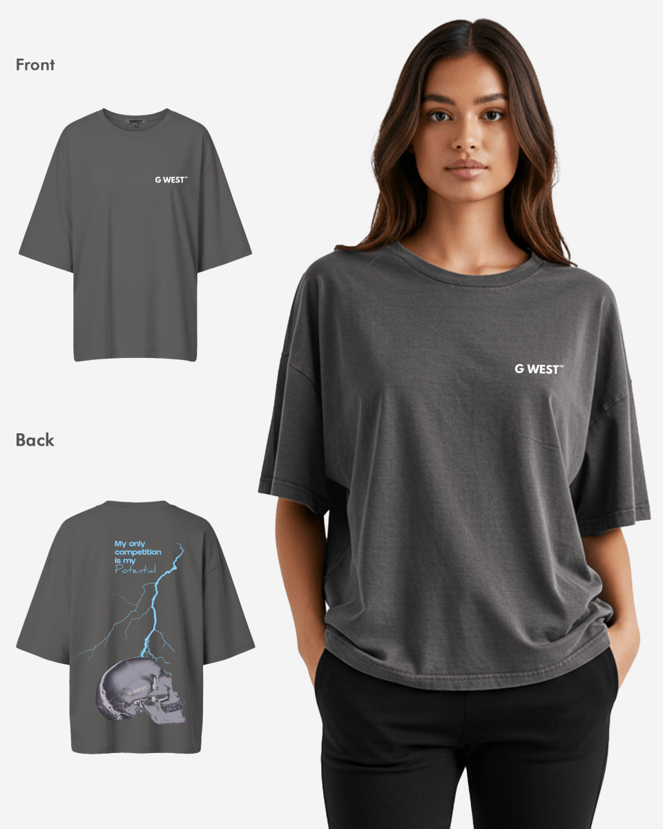 G West Womens Oversized Lighting Skull Tee