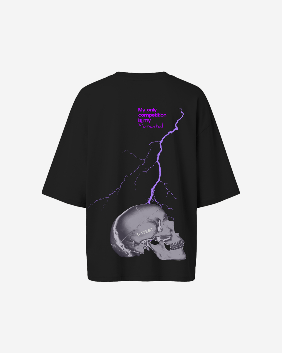 G West Womens Oversized Lighting Skull Tee