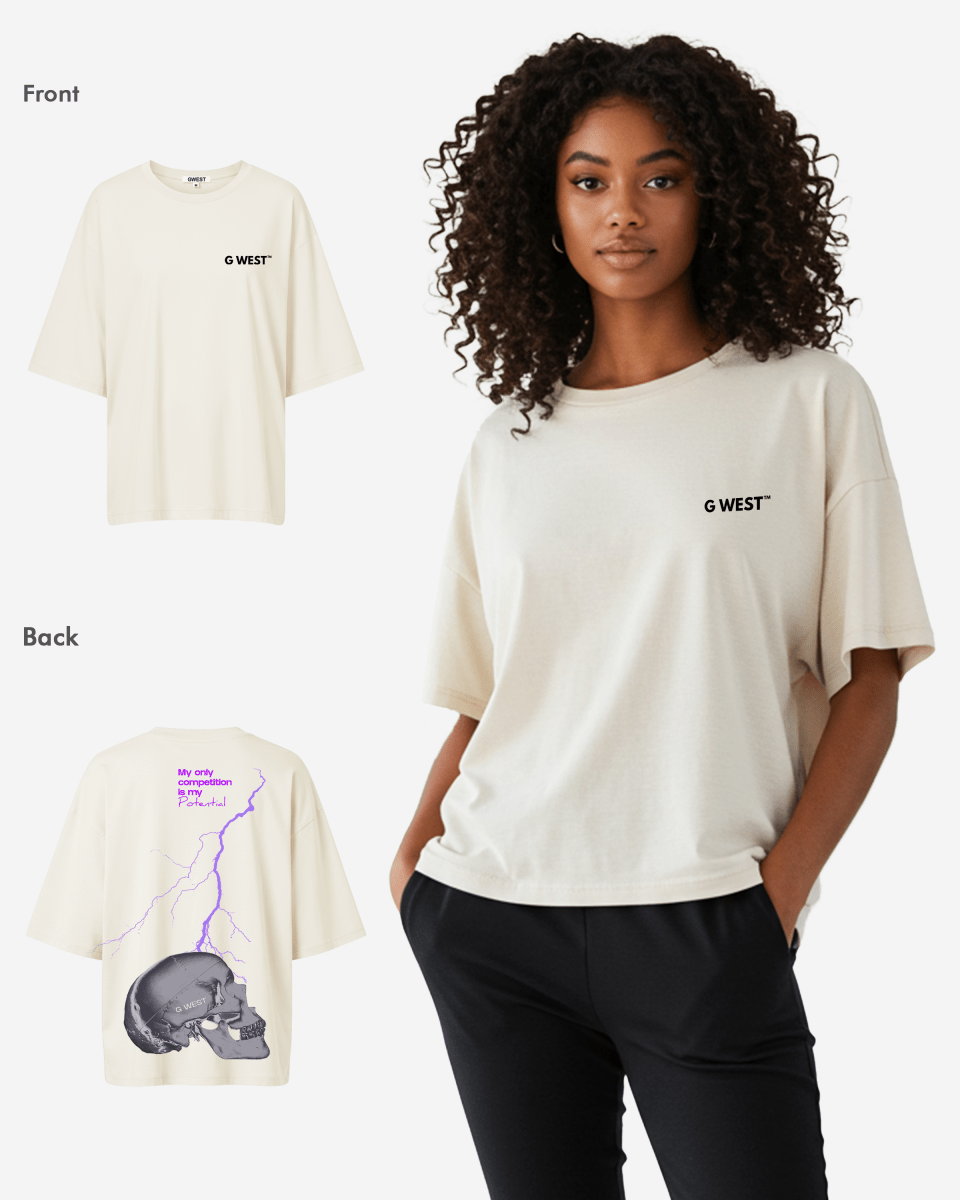 G West Womens Oversized Lighting Skull Tee