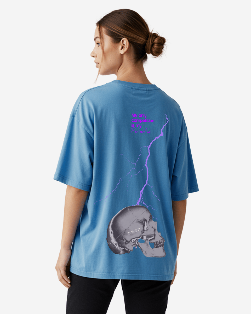 G West Womens Oversized Lighting Skull Tee