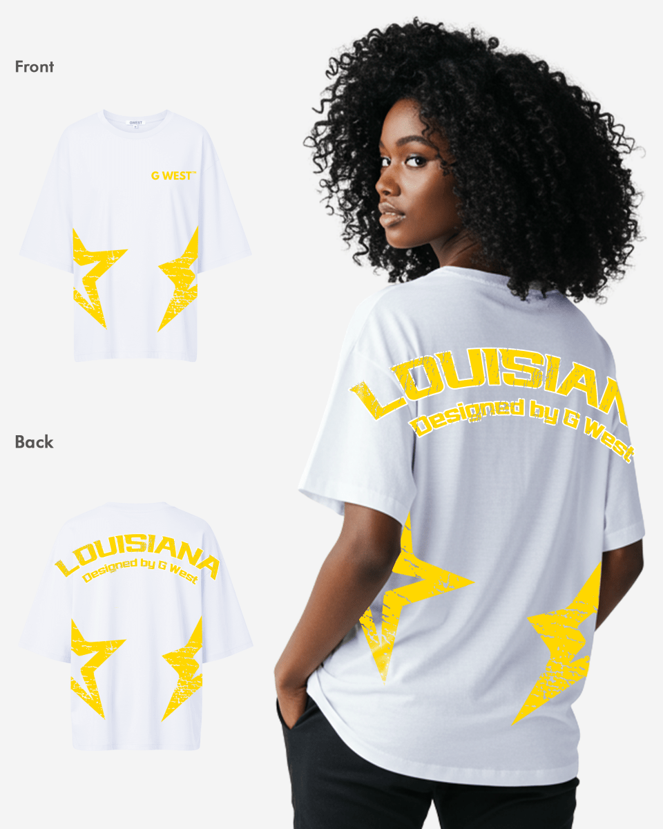 G West Womens Oversized Louisiana Arch Logo Black Tee