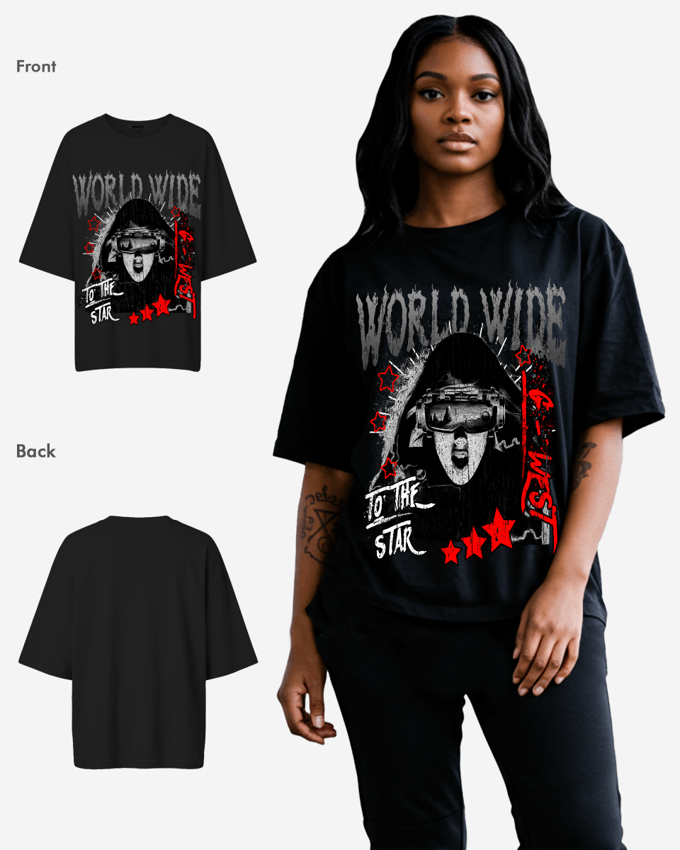 G West Womens Oversized Old World Wide Star T Shirt
