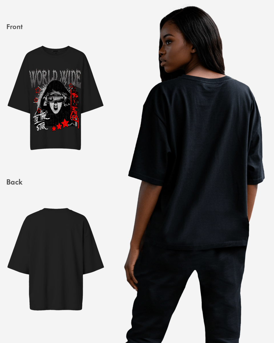G West Womens Oversized Old World Wide Star T Shirt