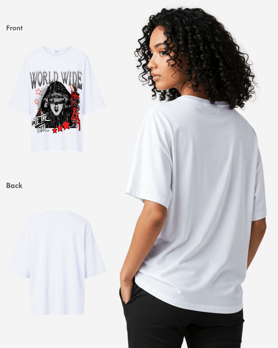 G West Womens Oversized Old World Wide Star T Shirt
