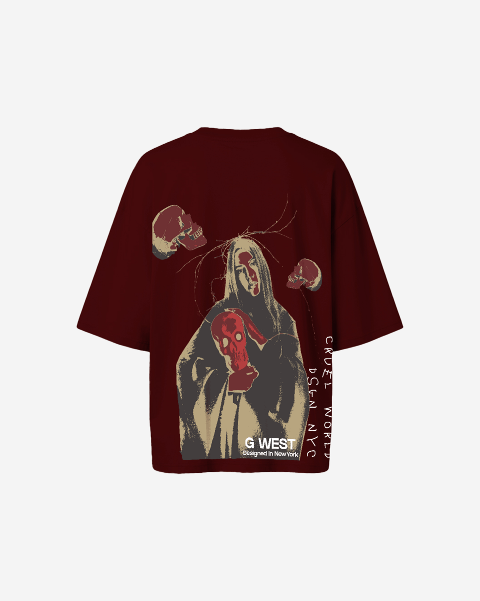 G West Womens Oversized Red Skull Tee