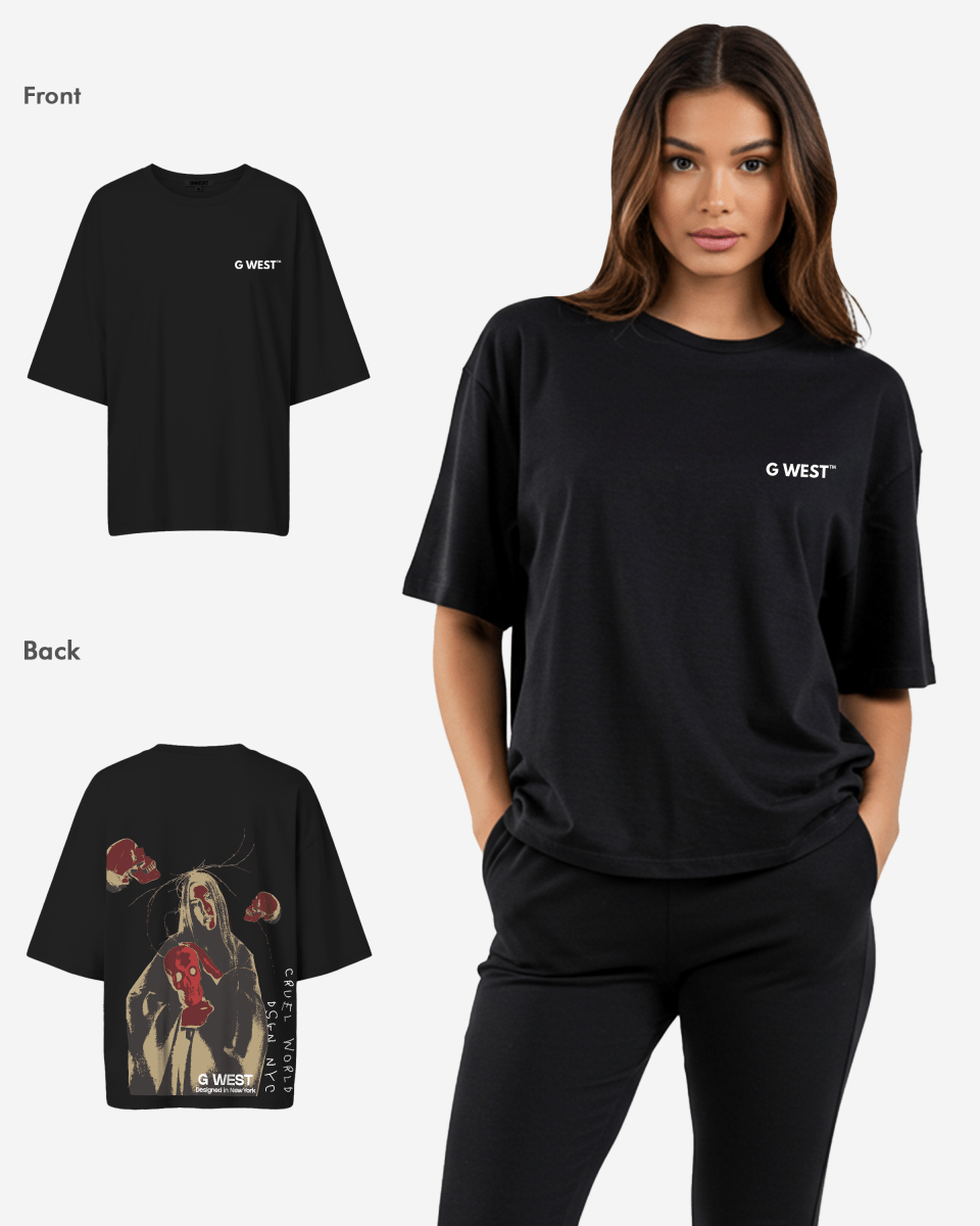 G West Womens Oversized Red Skull Tee