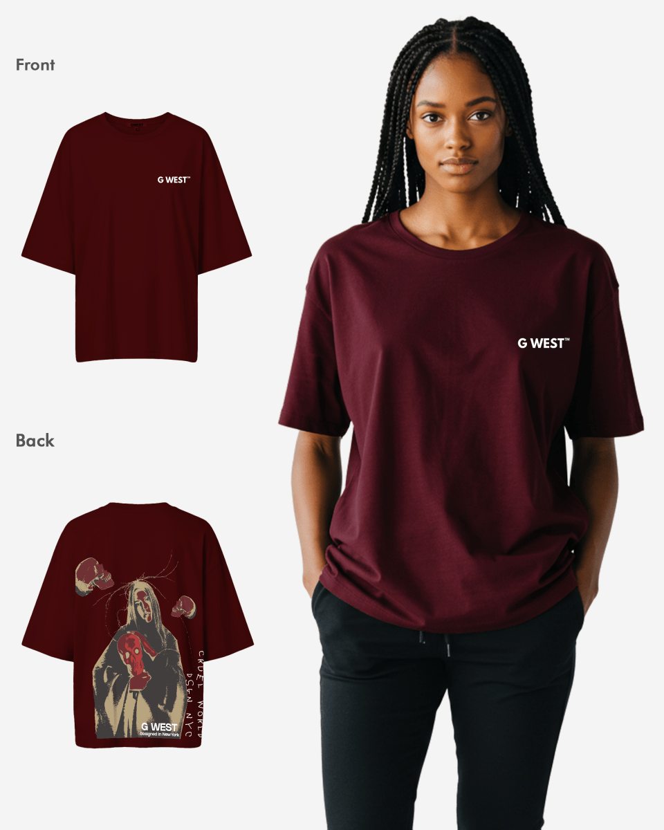 G West Womens Oversized Red Skull Tee