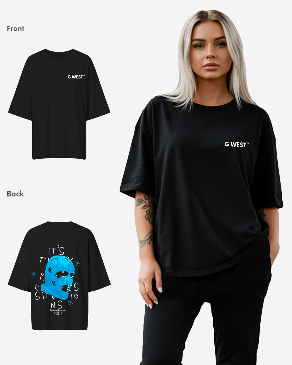 G West Womens Oversized True Blue Ski Mask Oversized Tee