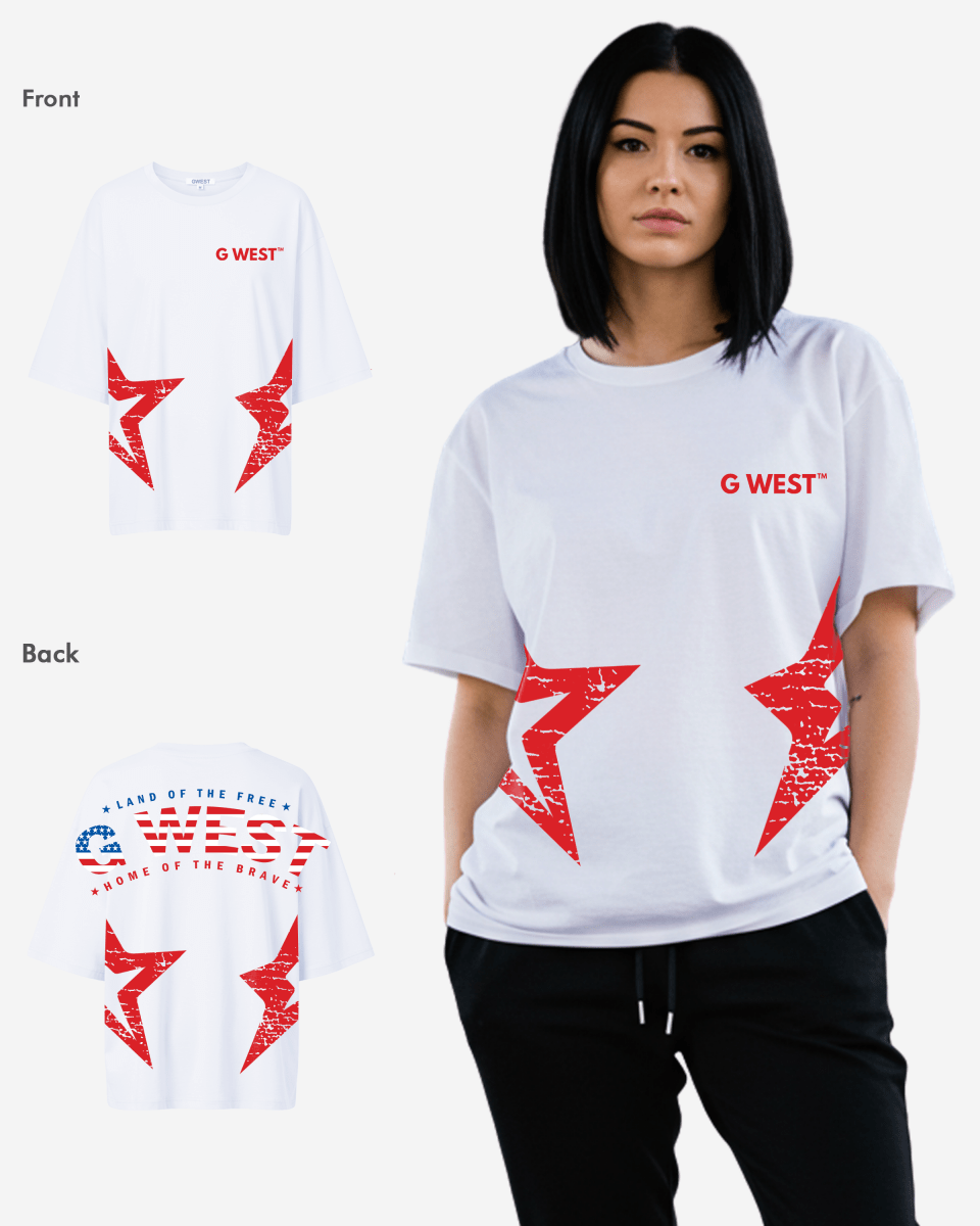 G West Womens Oversized Usa Flag Arch Logo Tee