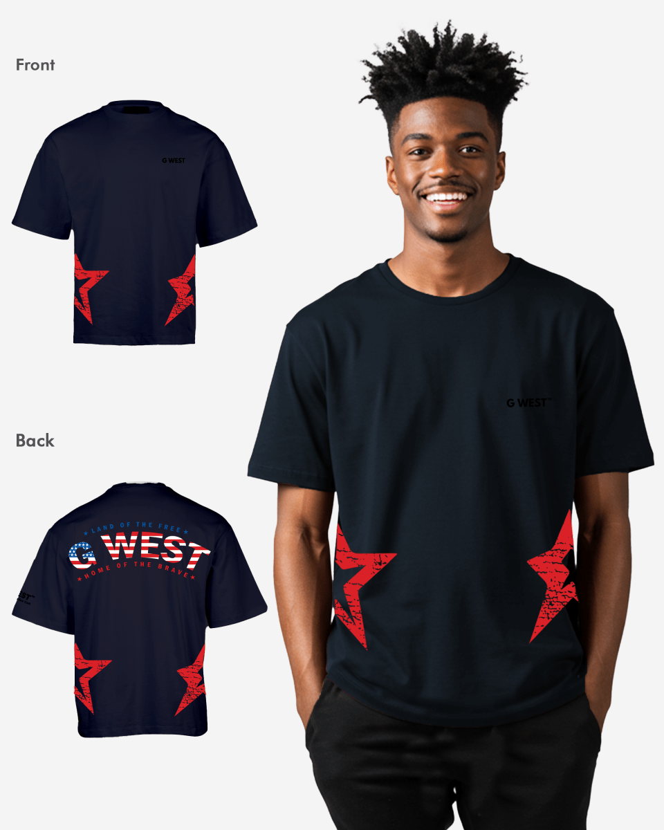G West Mens Oversized Usa Flag Arch Logo Tee