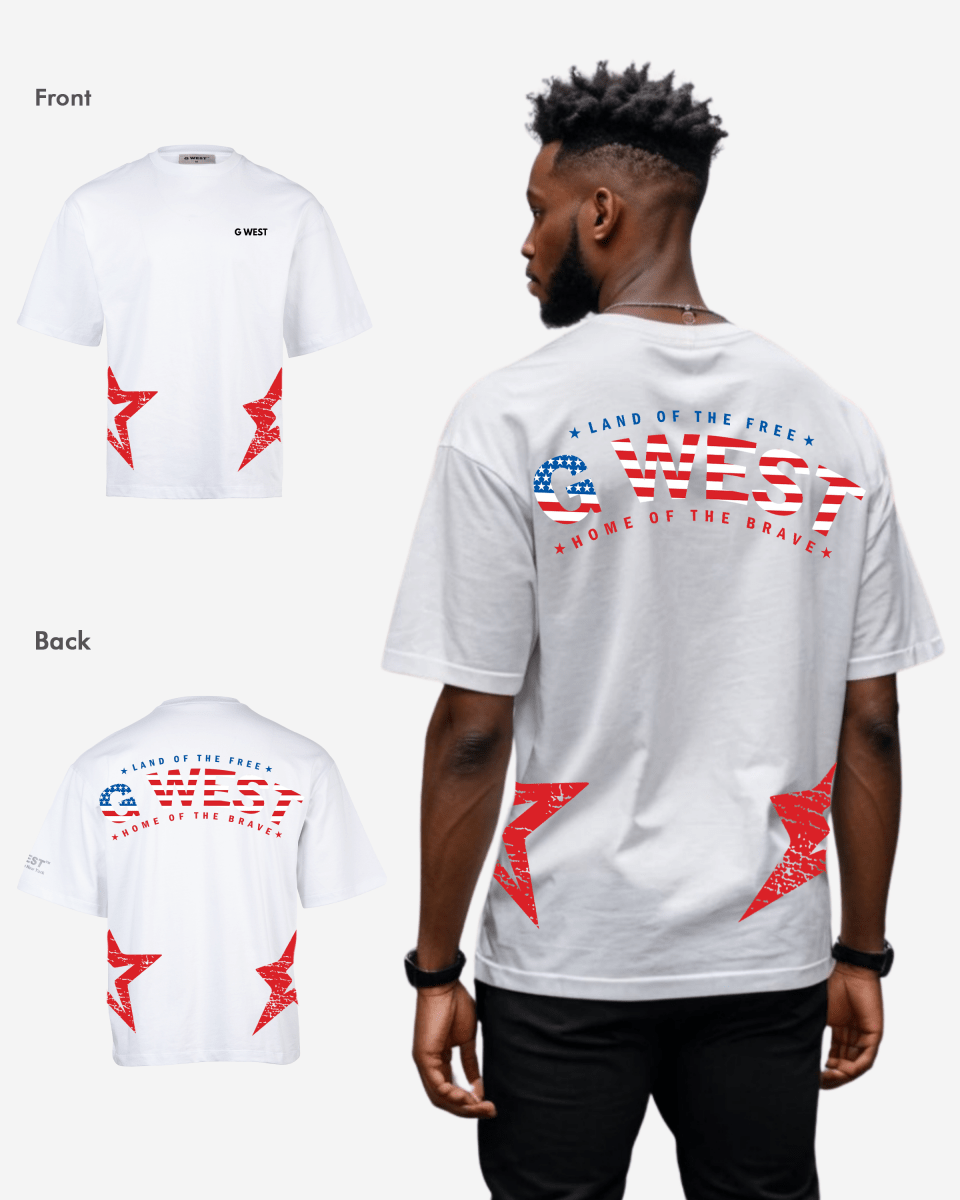 G West Mens Oversized Usa Flag Arch Logo Tee