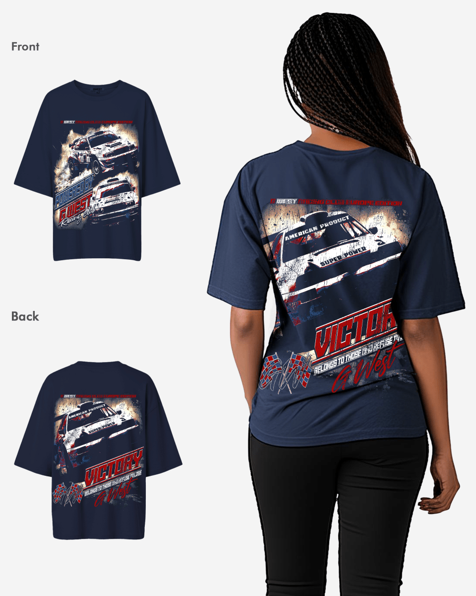 G West WomensRacing Club Double Hit Premium Oversized Tee