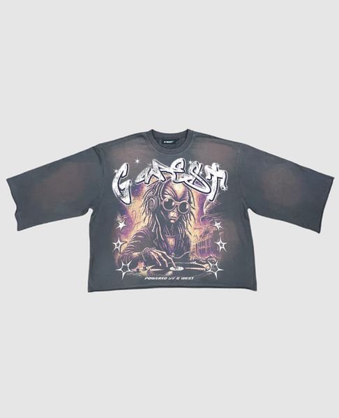 G WEST RHINESTONE ALIEN BEAT MAKER SLEEVE TEE