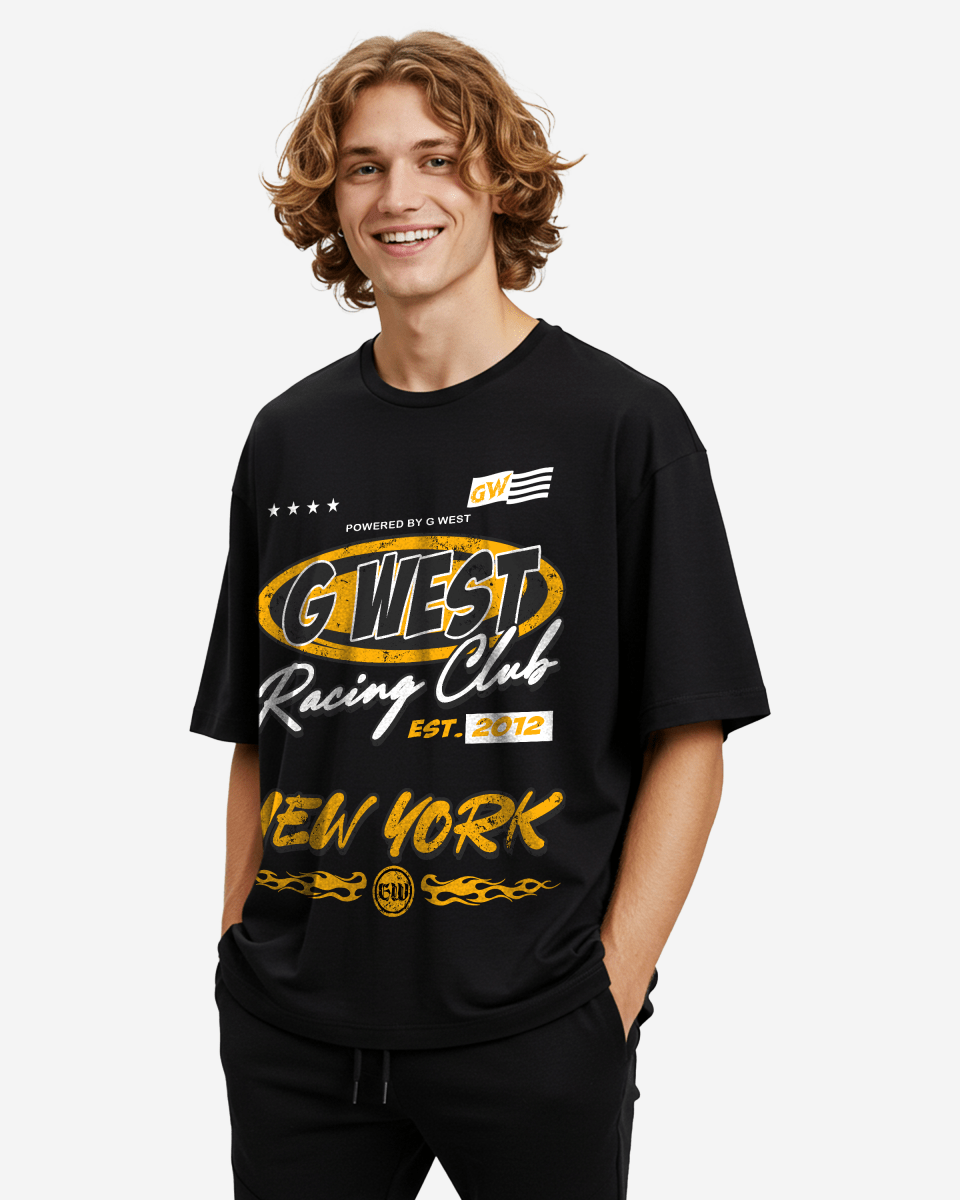 G West Rhinestone Racing Club Oversized Tee