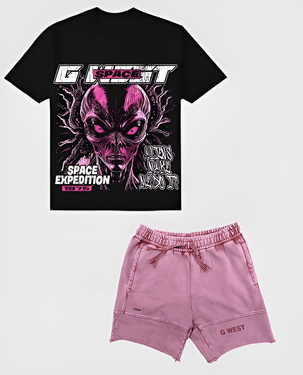 G West Rhinestone Space Expedition Oversized Tee & Short Set