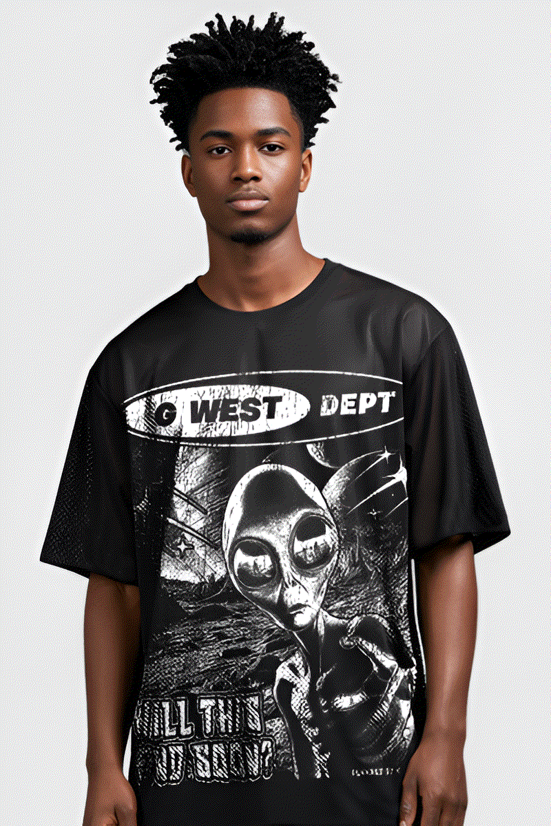 G WEST RHINSTONE NOT MY EARTH 3/4 SLEEVES MESH SHORT SET