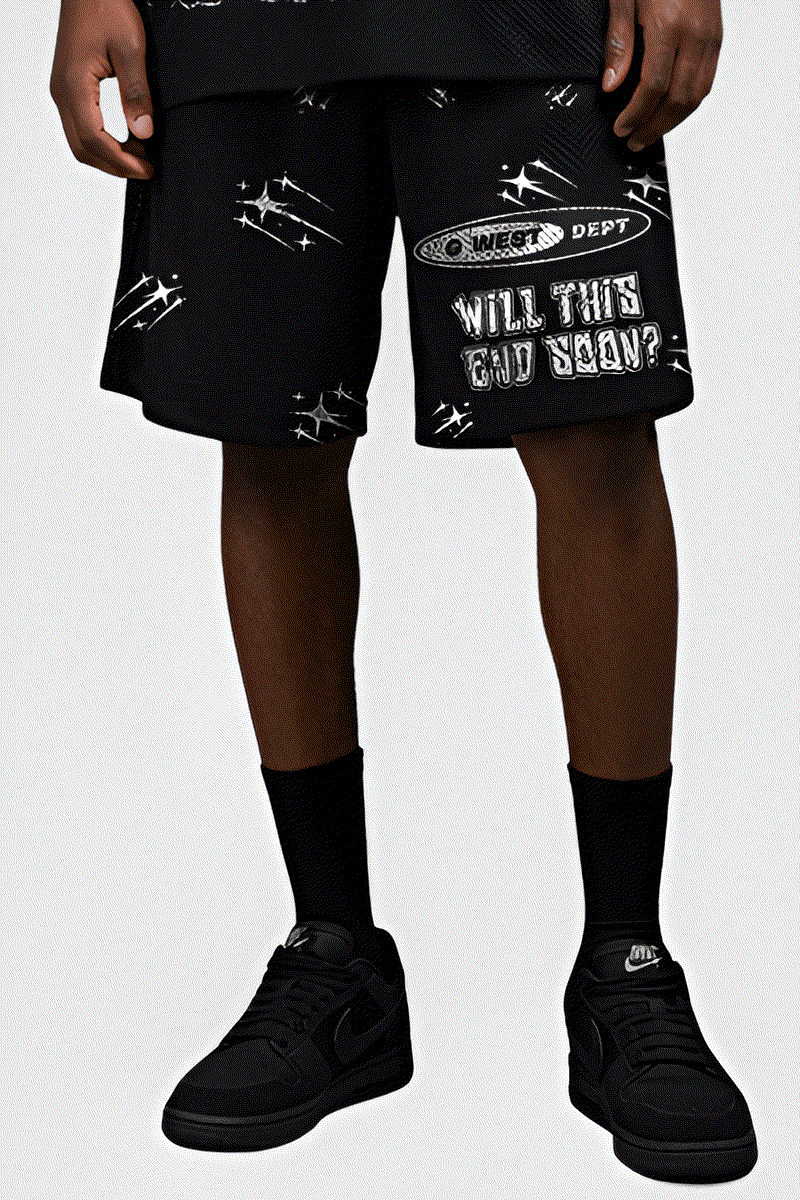 G WEST RHINSTONE NOT MY EARTH 3/4 SLEEVES MESH SHORT SET
