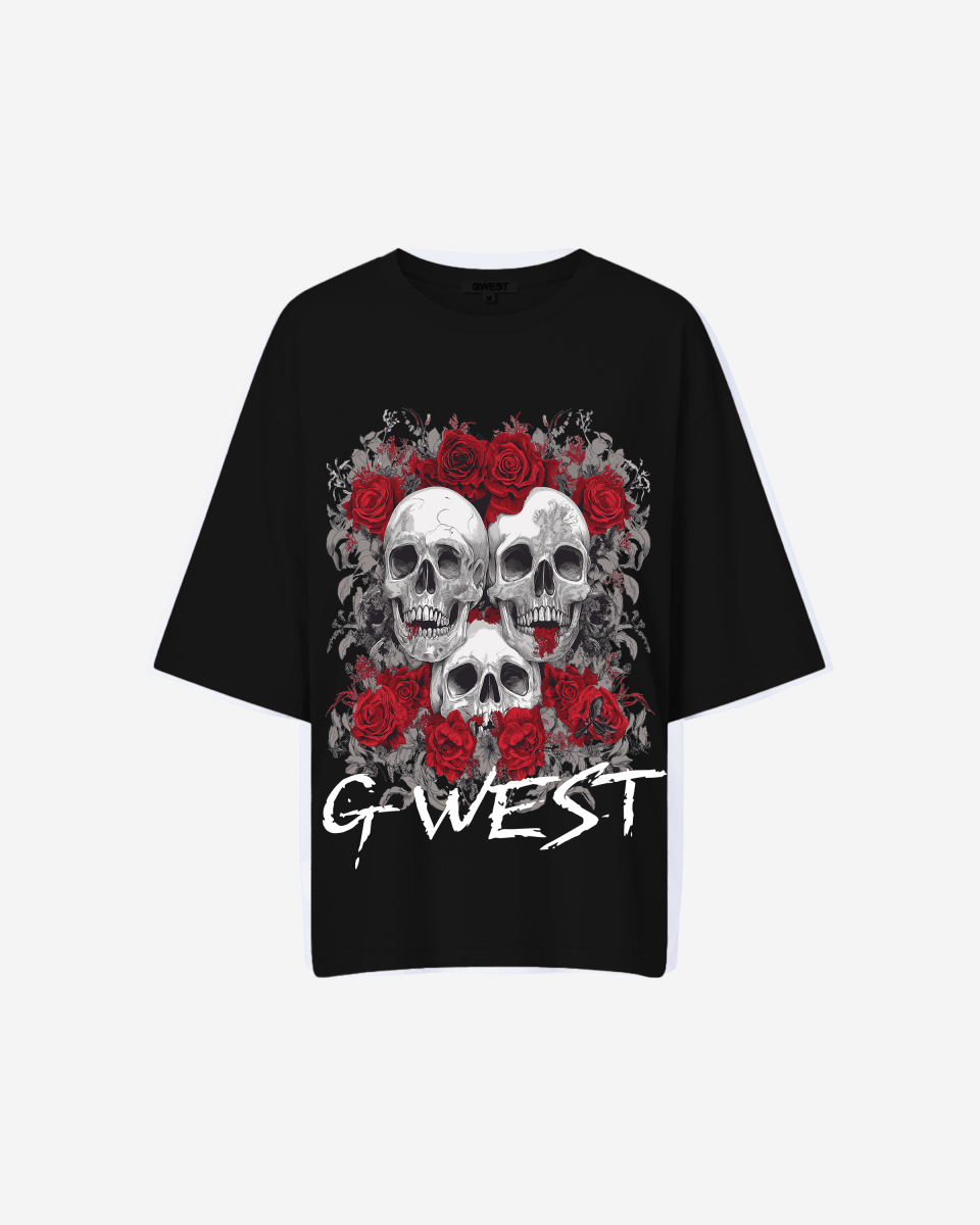 G West Womens Roses And Bones Oversized Tee