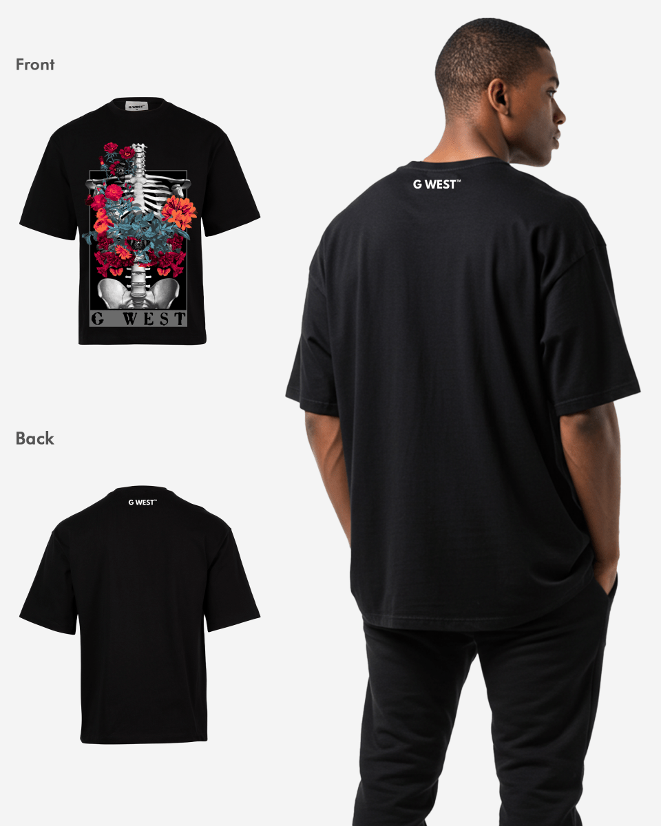 G WEST skeleton in bloom OVERSIZED T-Shirt Mens