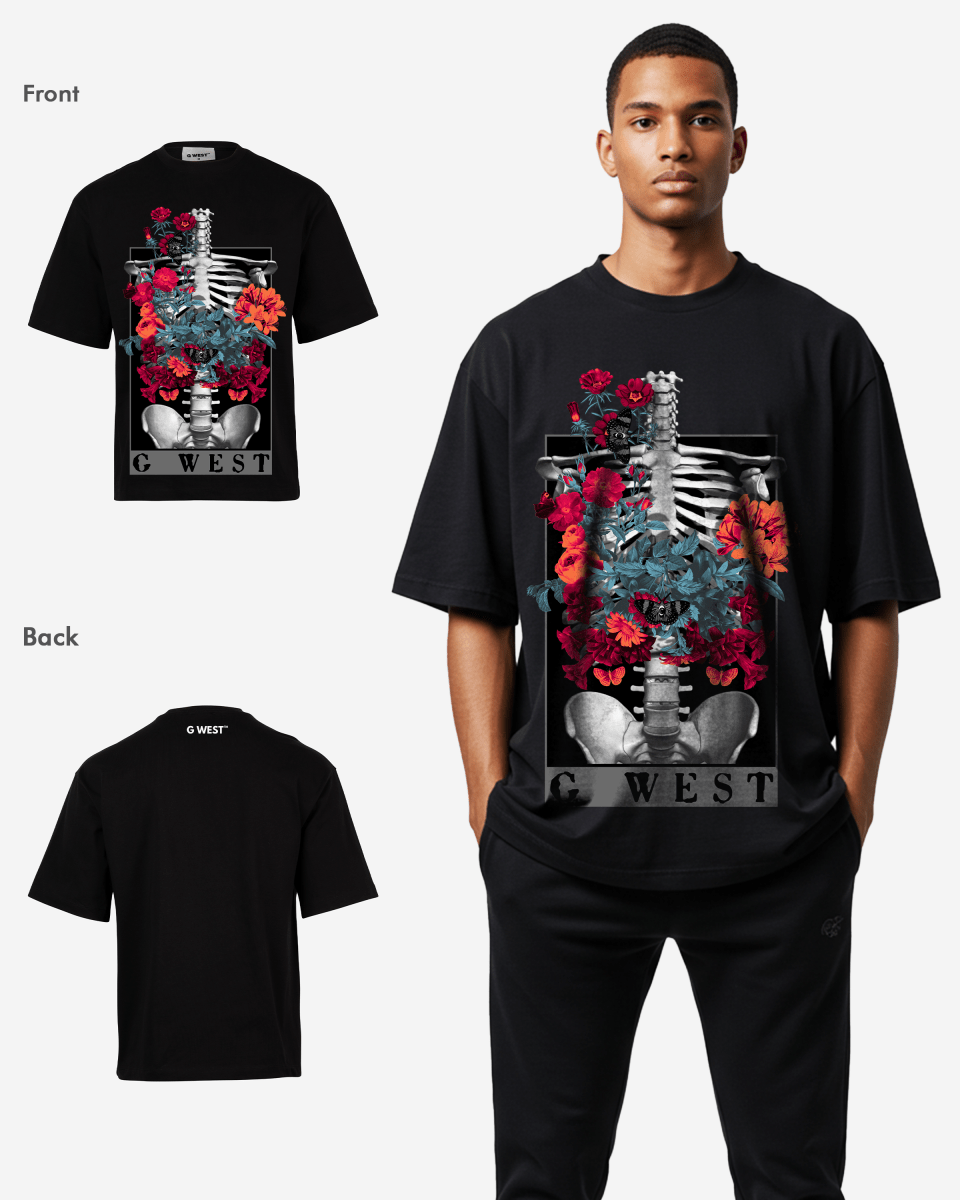 G WEST skeleton in bloom OVERSIZED T-Shirt Mens