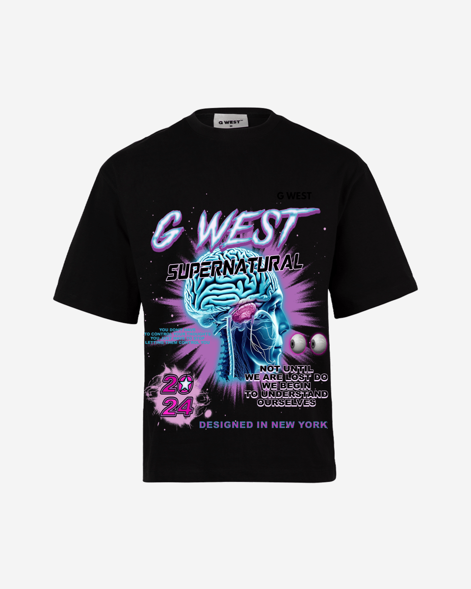 G West Mens Supernatural Acid Wash Premium Oversized Tee Front And Back Print